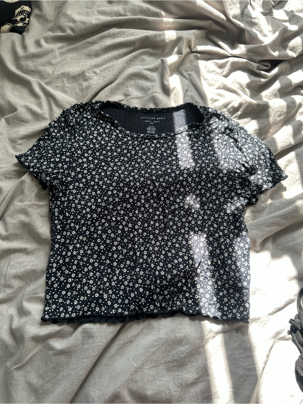 American Eagle Outfitters Black Floral Ruffle Top